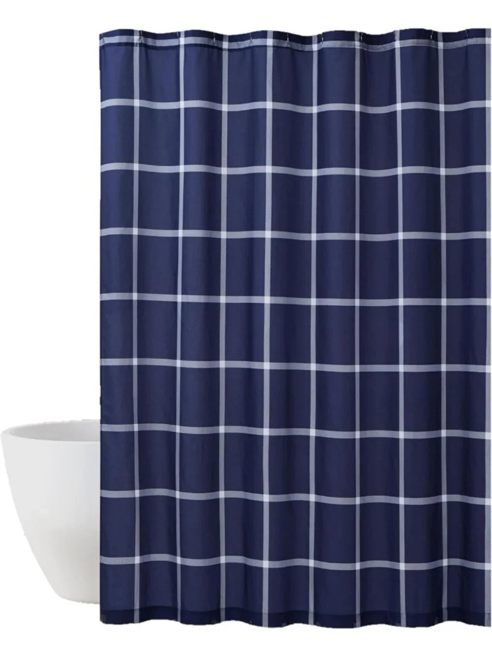 Geometric Printed White & Navy Shower Curtain - Soft Polyester, Oeko-TEX